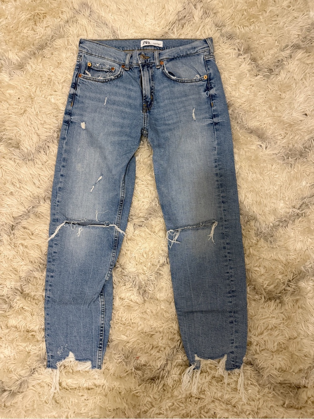 Zara Distressed Light Blue Boyfriend Jeans